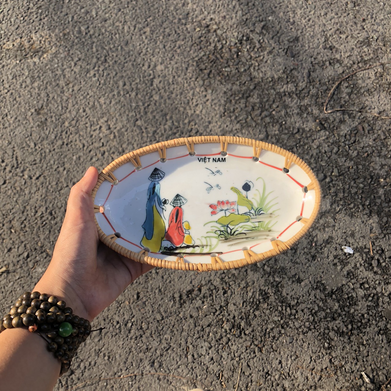 Đĩa Sứ Đan Mây - Đĩa Mây Oval Kết Hợp Gốm Sứ