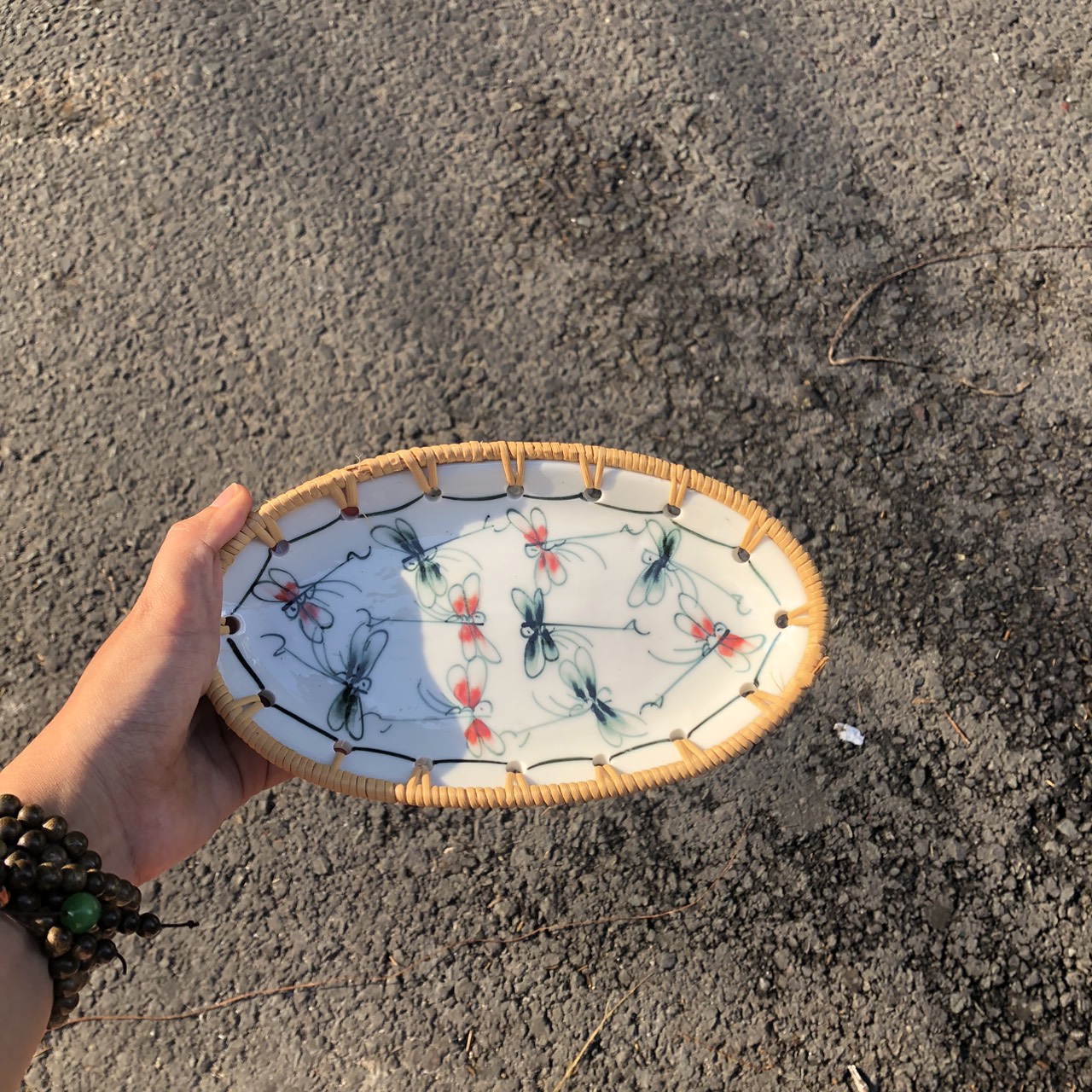 Đĩa Sứ Đan Mây - Đĩa Mây Oval Kết Hợp Gốm Sứ