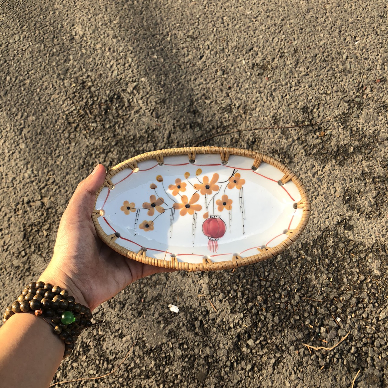 Đĩa Sứ Đan Mây - Đĩa Mây Oval Kết Hợp Gốm Sứ