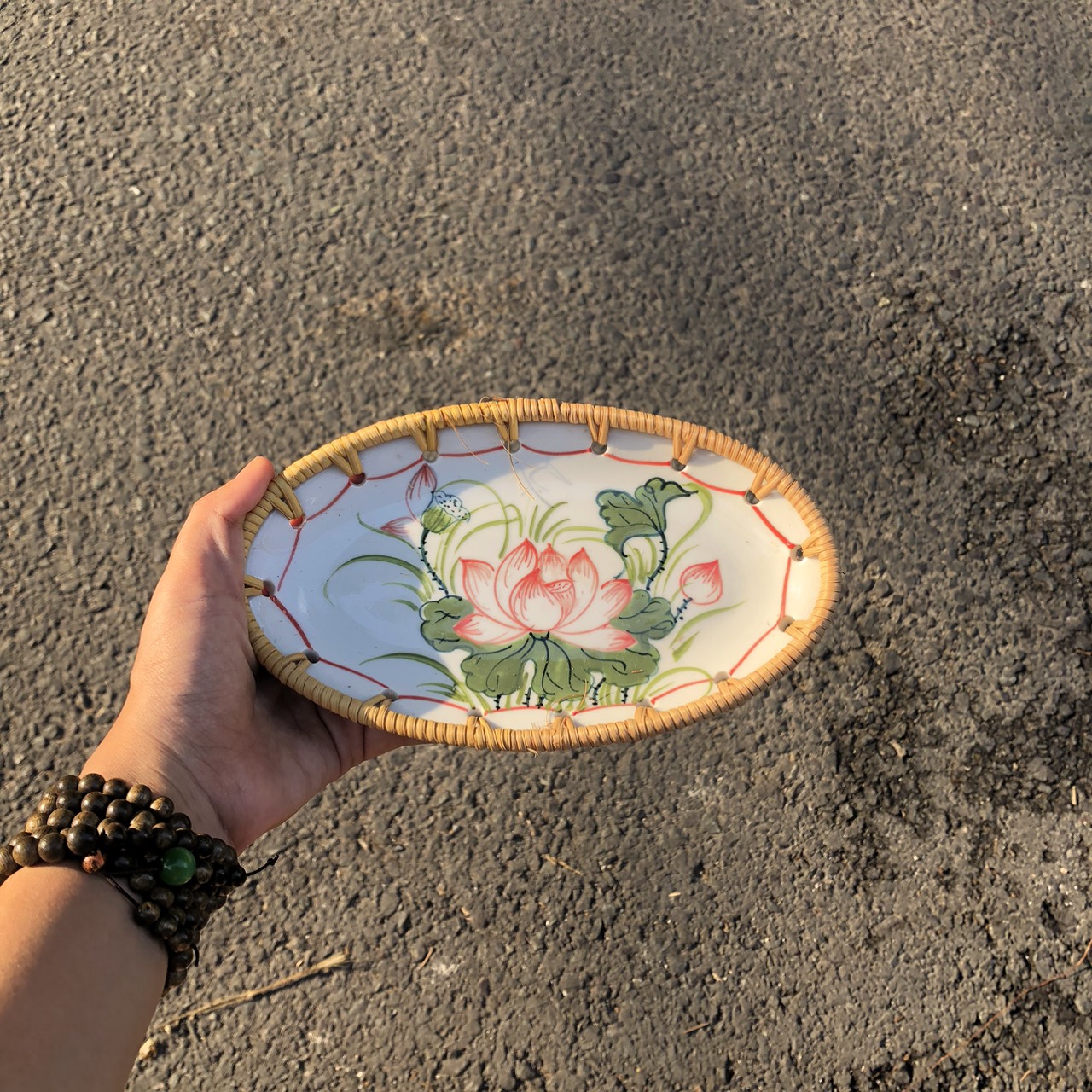 Đĩa Sứ Đan Mây - Đĩa Mây Oval Kết Hợp Gốm Sứ