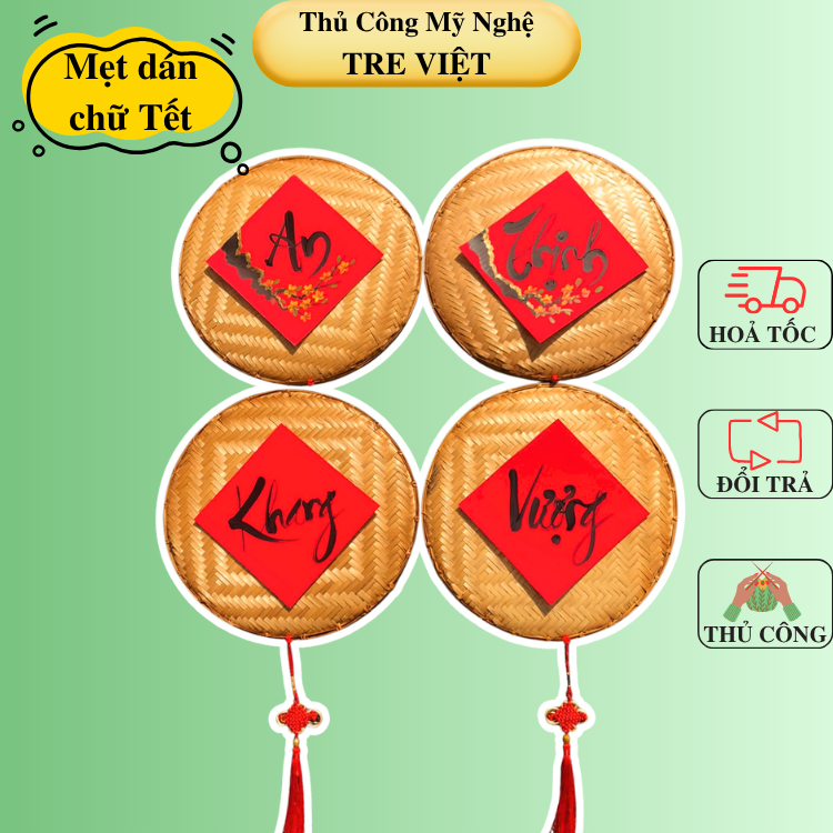 Mẹt Tết treo cửa chữ thư pháp - Mẹt tre trang trí tết đồ treo trang trí chữ tết cỡ lớn