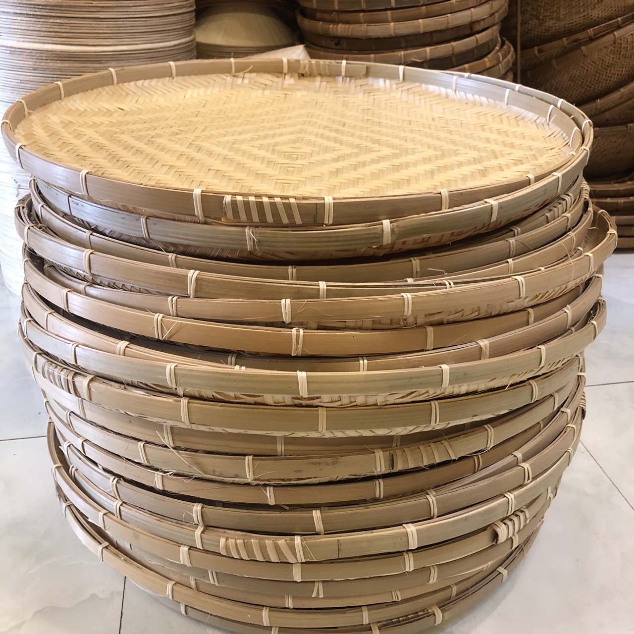 Mẹt trắng to 60cm cạp mây - Mẹt tre đựng đồ trang trí decor thân thiện môi trường