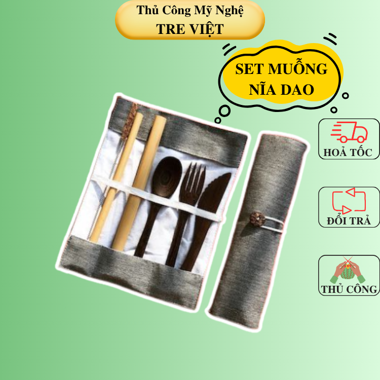 Bộ muỗng nĩa dao gỗ mun - Ebony Cutlery Set