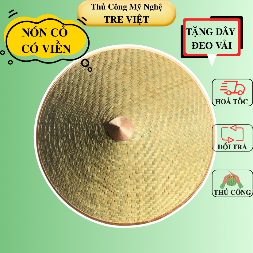 [CÓ VIỀN] Nón Cỏ Bàng trơn có viền - Nón Lá Cỏ Bàng Chắc Chắn (có sẵn dây nón)