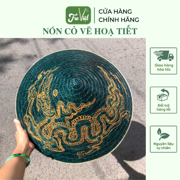 Nón lá cỏ bàng vẽ mẫu Rồng Phụng - Nón cỏ chắc chắn (mẫu đẹp)