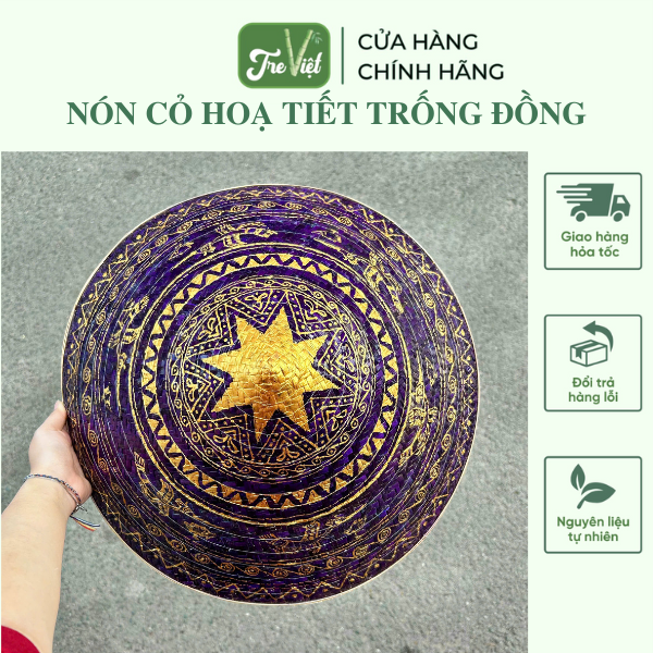 Nón lá cỏ bàng vẽ mẫu trống đồng - Nón cỏ chắc chắn (mẫu đẹp)