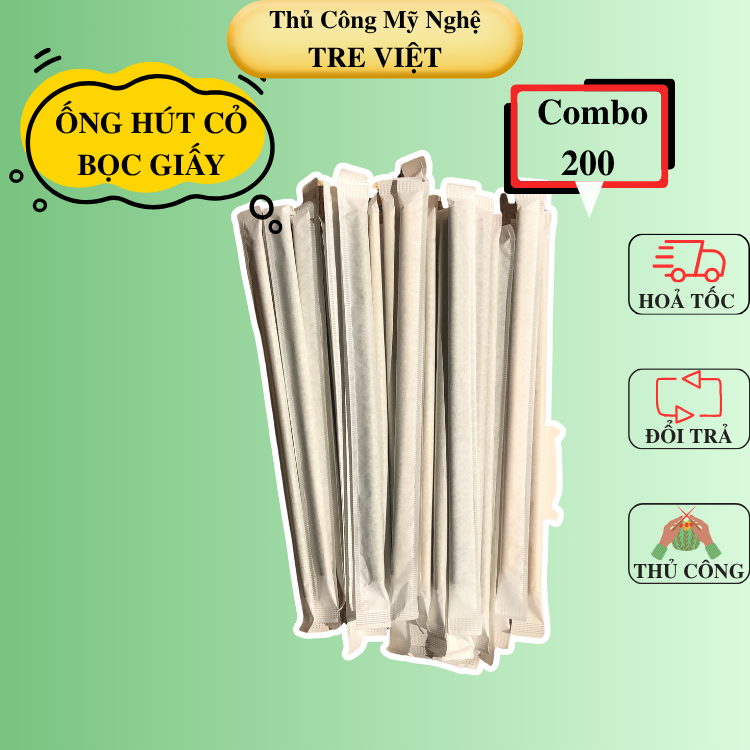 Combo 200 Ống Hút Cỏ Bọc Giấy cho quán ăn/ nhà hàng/ khách sạn