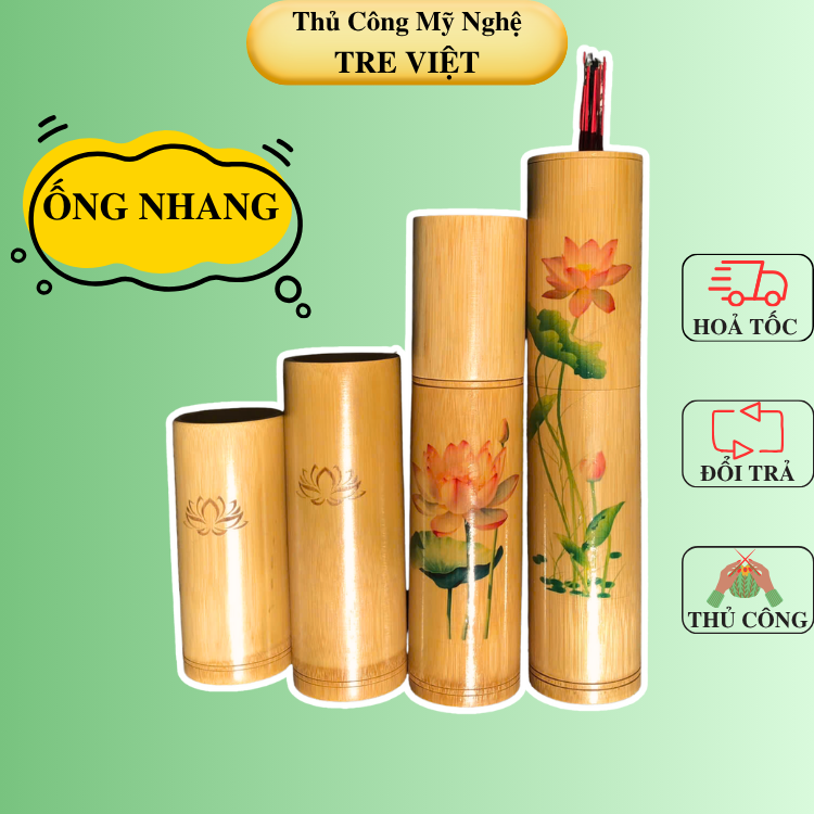 Ống đựng nhang bằng tre - Ống tre cắm nhang đẹp có khắc hoa sen