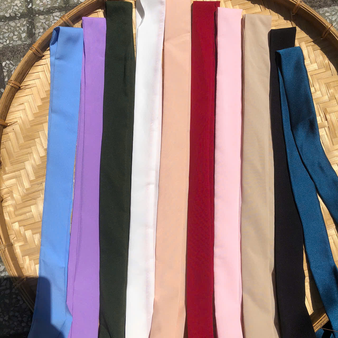 Dây quai nón lá vải lót lụa dài 1m2 x 3cm - Khăn lụa dáng dài thắt nơ cổ, túi xách thanh lịch