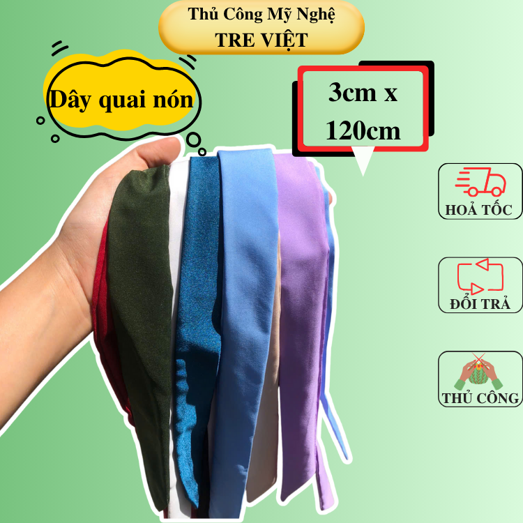Dây quai nón lá vải lót lụa dài 1m2 x 3cm - Khăn lụa dáng dài thắt nơ cổ, túi xách thanh lịch