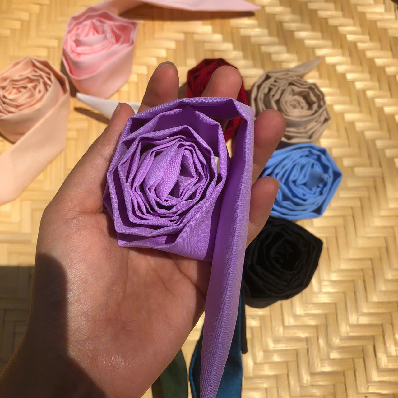 Dây quai nón lá vải lót lụa dài 1m2 x 3cm - Khăn lụa dáng dài thắt nơ cổ, túi xách thanh lịch