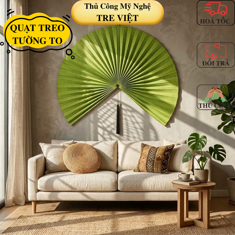 Quạt treo tường trang trí bằng tre thủ công – Quạt mành tre Decor phòng khách, homestay, quán cafe
