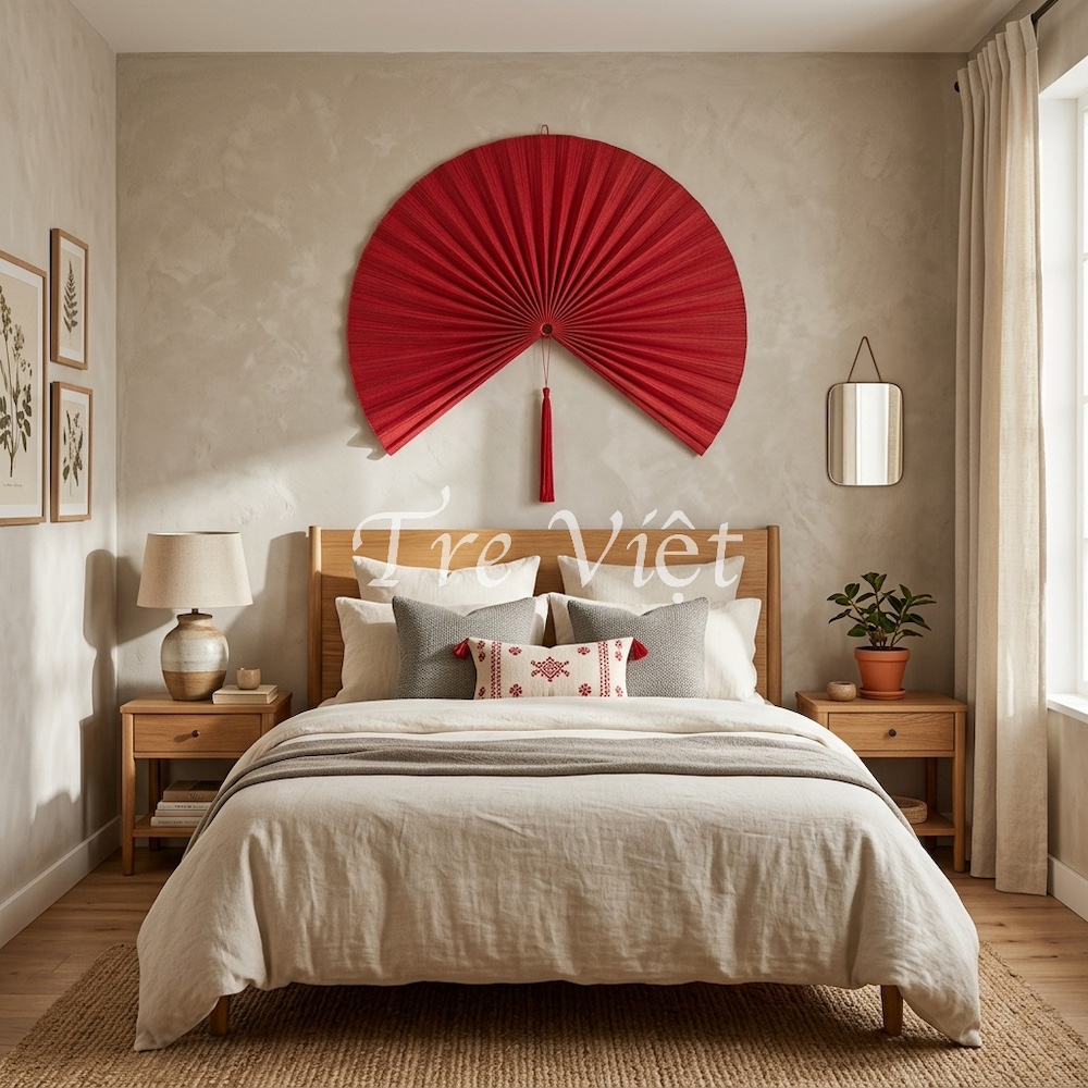 Quạt treo tường trang trí bằng tre thủ công – Quạt mành tre Decor phòng khách, homestay, quán cafe