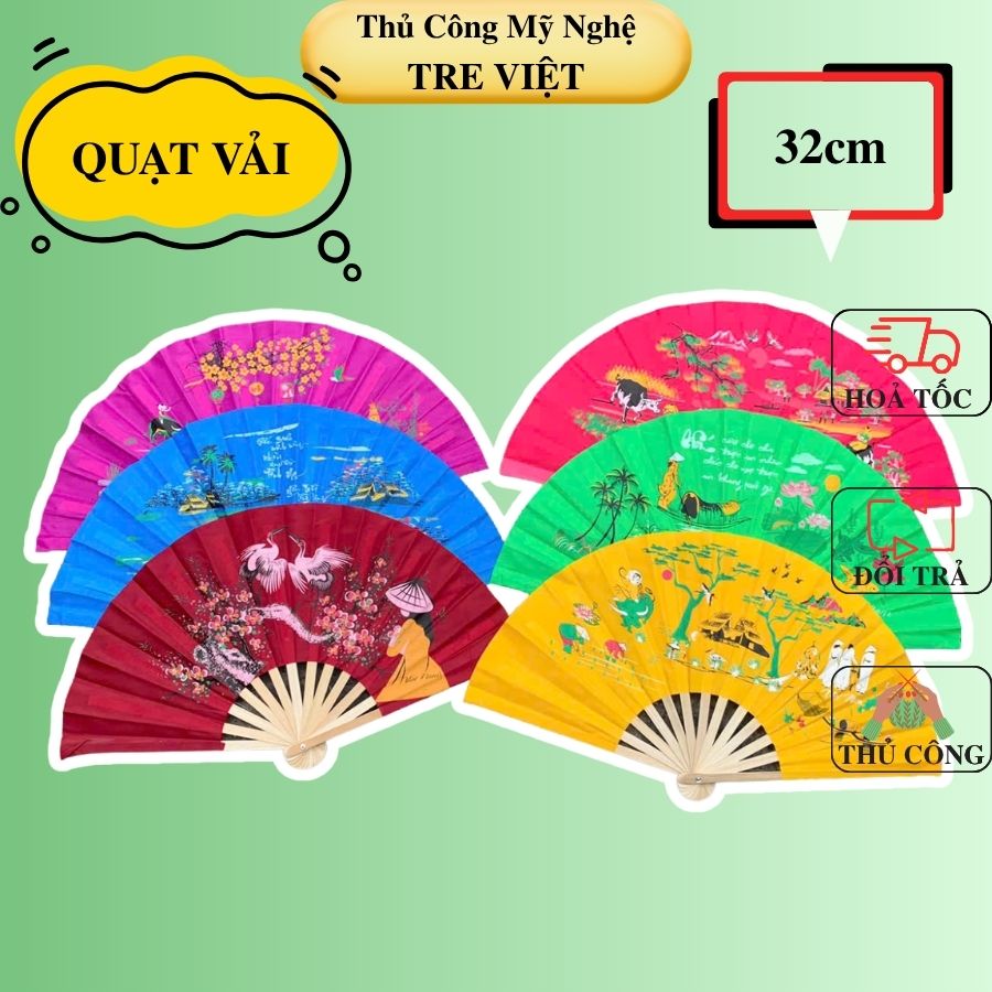 Quạt vải Huế in hình phong cảnh nhiều màu (mẫu ngẫu nhiên) làm quà lưu niệm