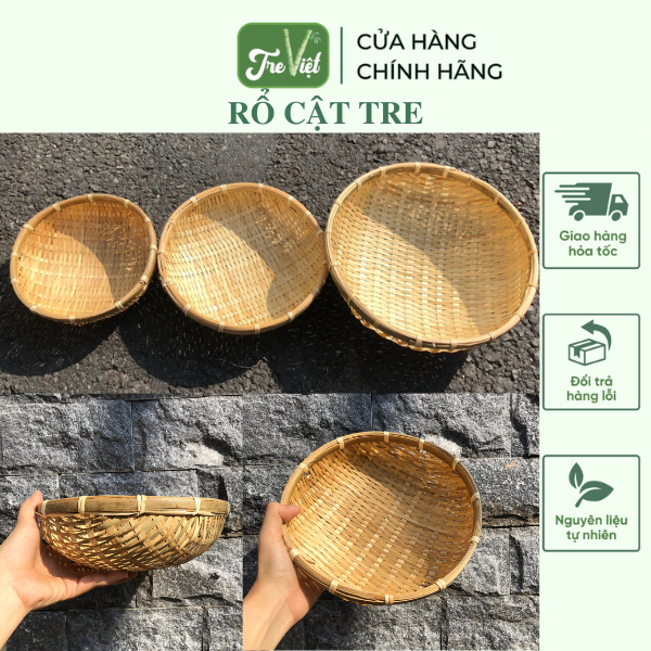 Rổ Cật Tre cạp mây - Rá Tre Xanh Đựng Đồ Decor Trang Trí