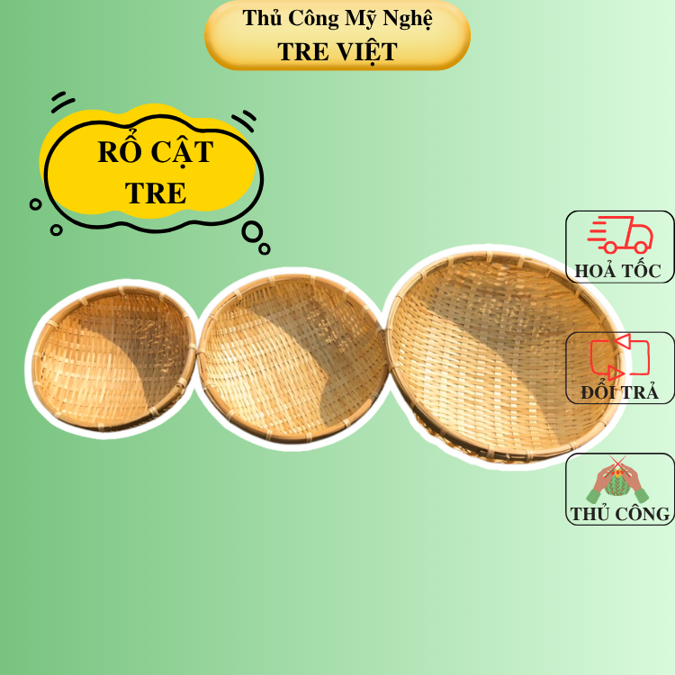 Rổ Cật Tre cạp mây - Rá Tre Xanh Đựng Đồ Decor Trang Trí