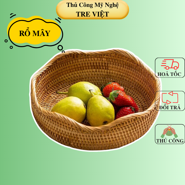 Bát Mây Tròn Viền Lượn Sóng - Khay Mây Viền Sen - Rattan Storage Basket