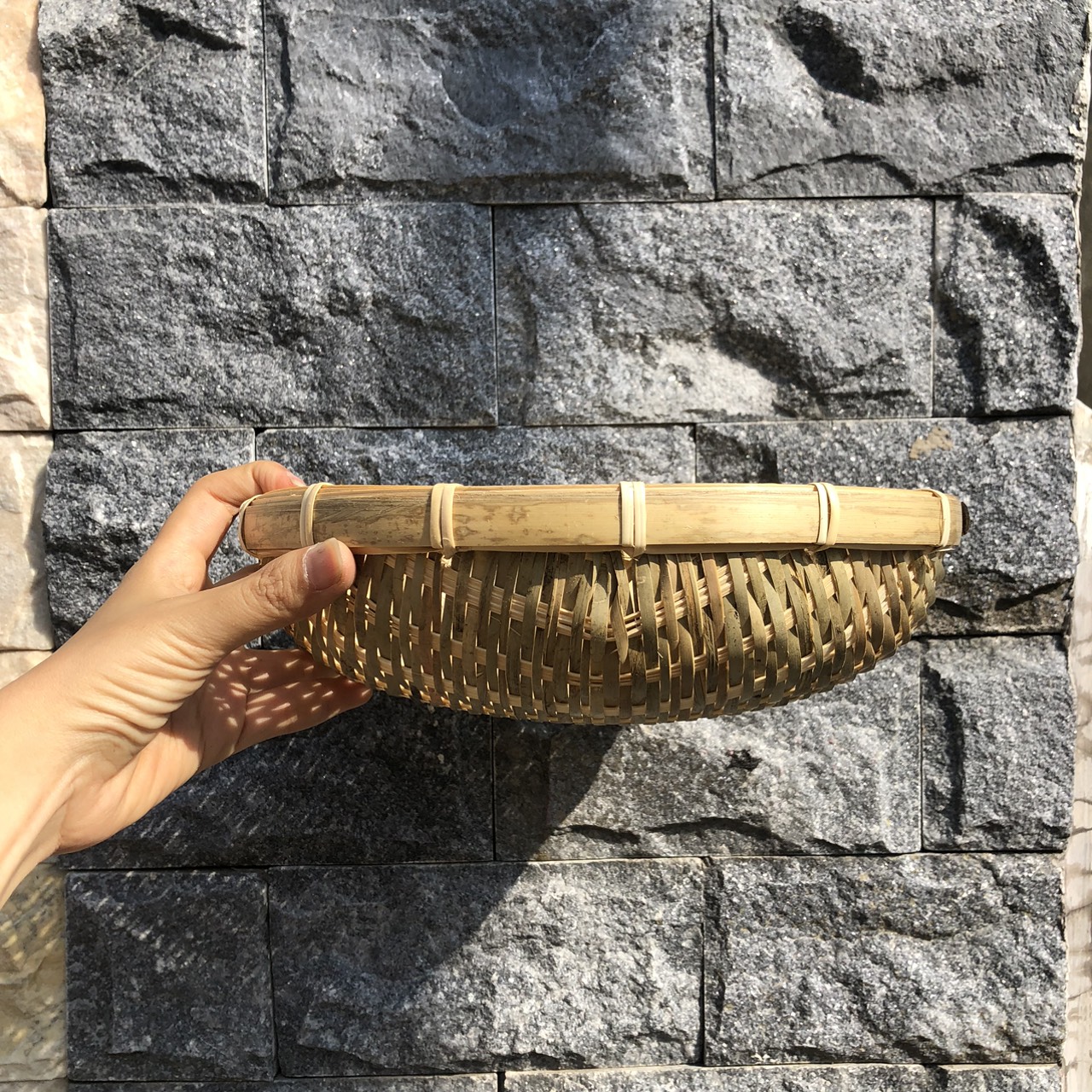 Rổ Cật Tre cạp mây - Rá Tre Xanh Đựng Đồ Decor Trang Trí