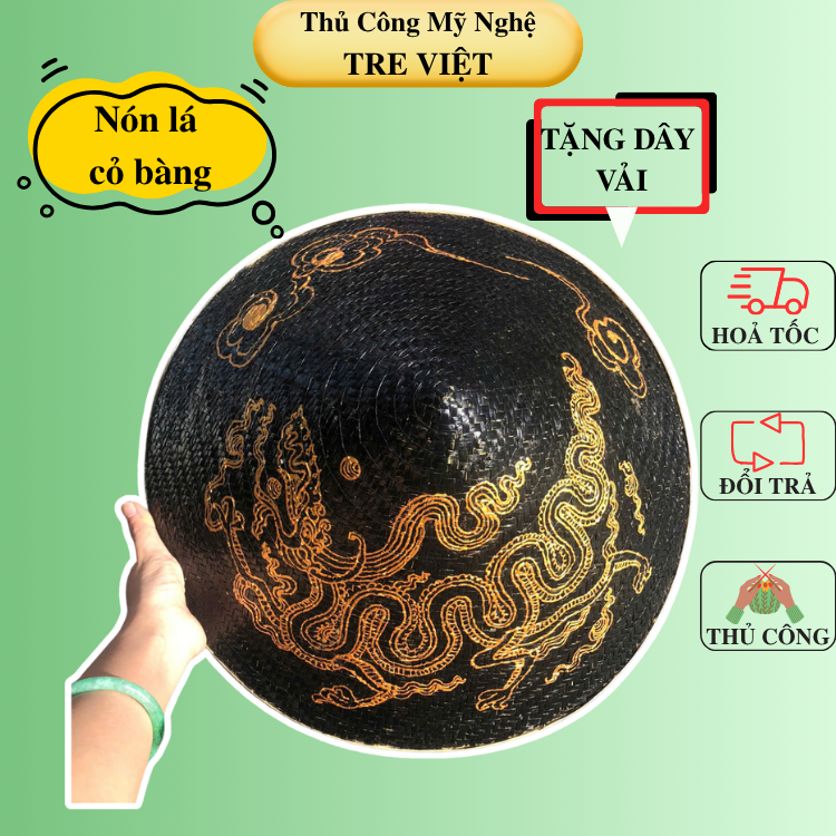 Nón lá cỏ bàng vẽ mẫu Rồng Phụng - Nón cỏ chắc chắn (mẫu đẹp)