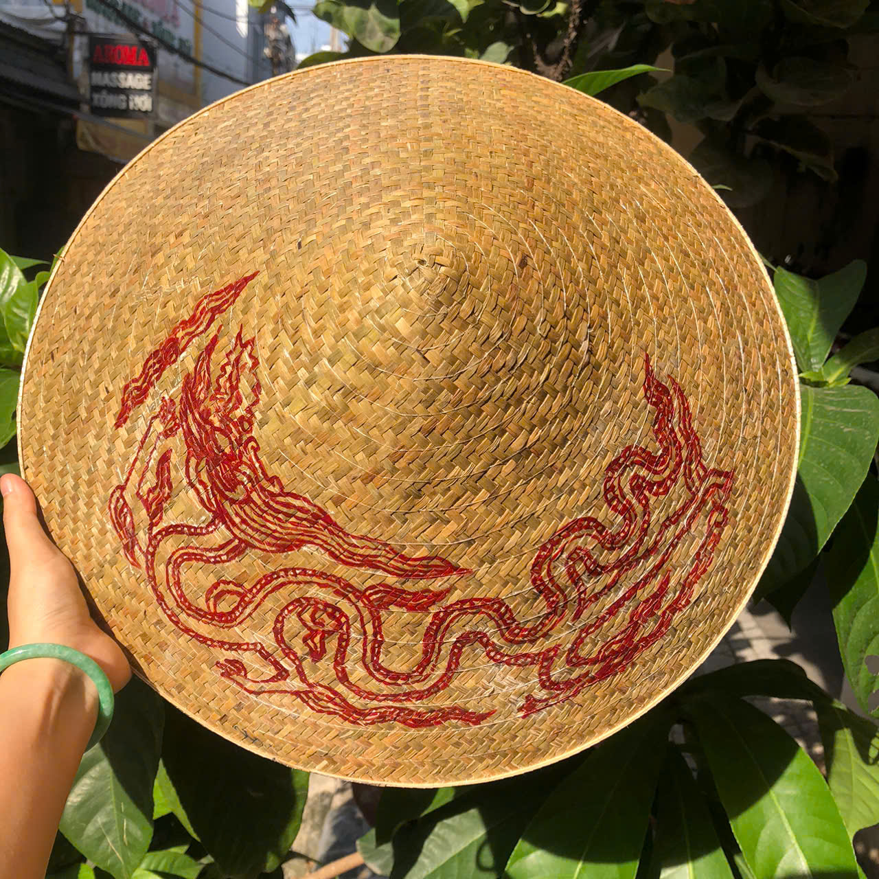 Nón lá cỏ bàng vẽ mẫu Rồng Phụng - Nón cỏ chắc chắn (mẫu đẹp)