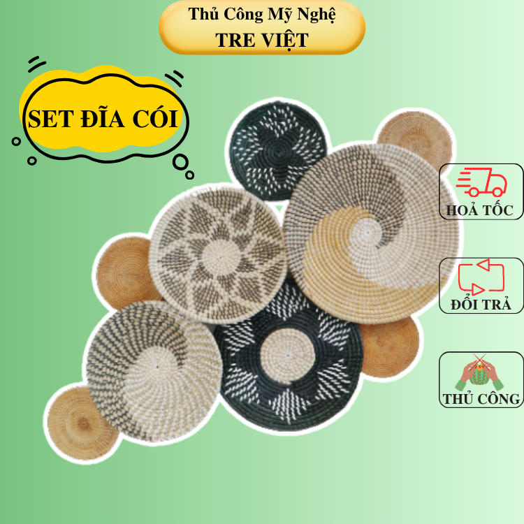 Set Dĩa Cói Treo Tường - Set Đĩa Cói Trang Trí Tường