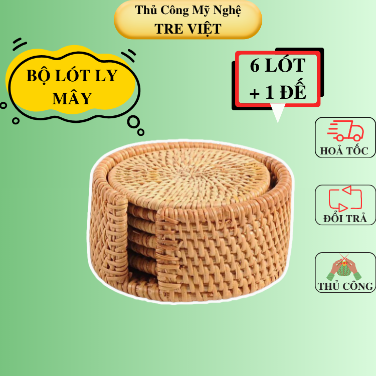 Bộ lót ly mây - Rattan Coasters Set