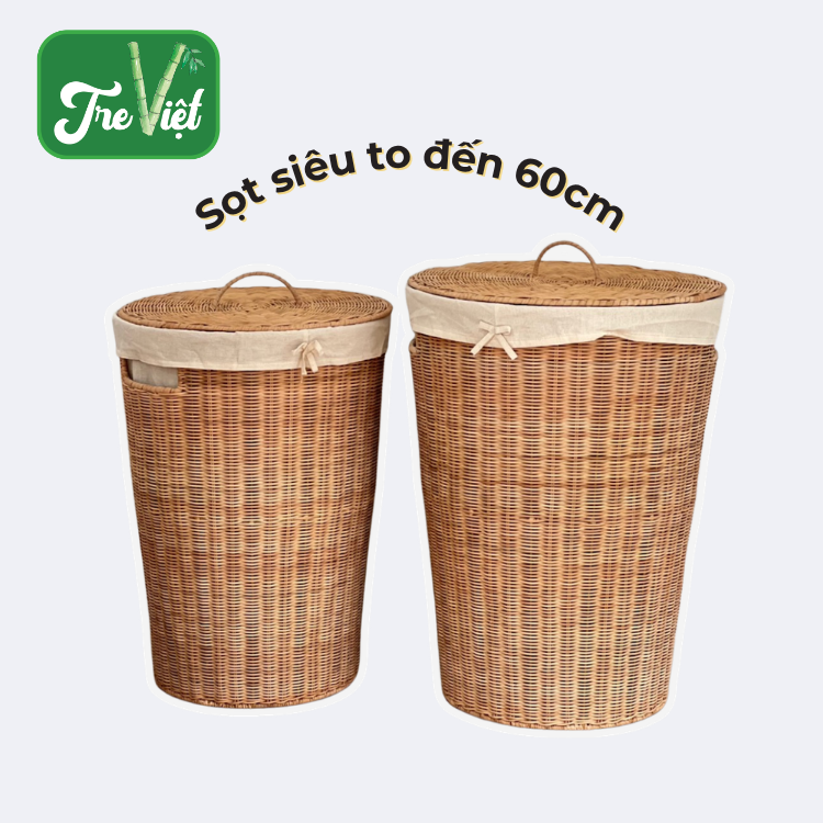 Thùng Sọt Tròn Đựng Quần Áo siêu to - Thùng Đựng Đồ Mây có vải lót