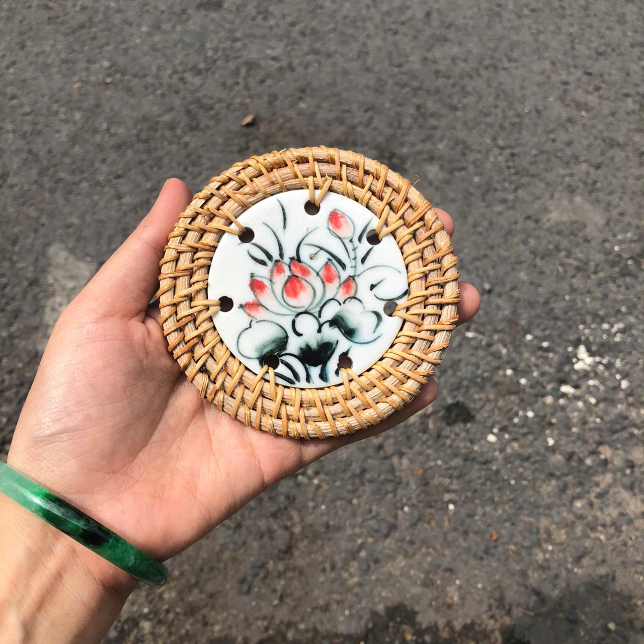 Lót mây sứ 9cm làm quà tặng decor xinh xắn (nhiều mẫu) - Ceramic Coaster