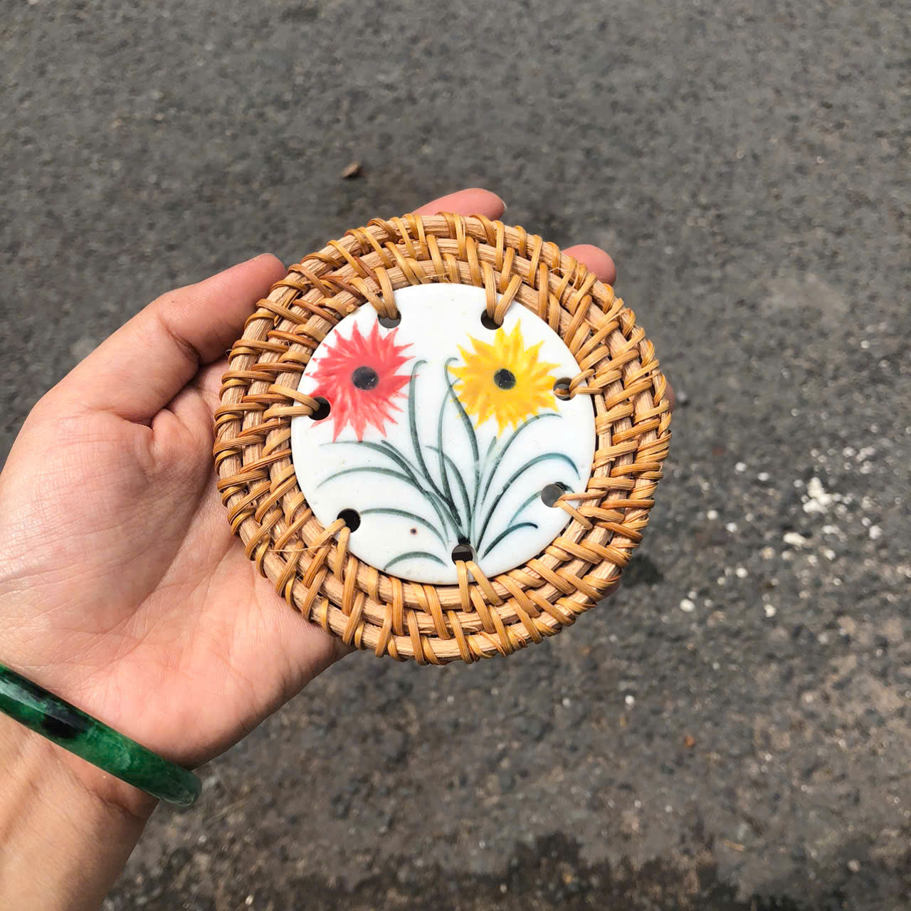 Lót mây sứ 9cm làm quà tặng decor xinh xắn (nhiều mẫu) - Ceramic Coaster
