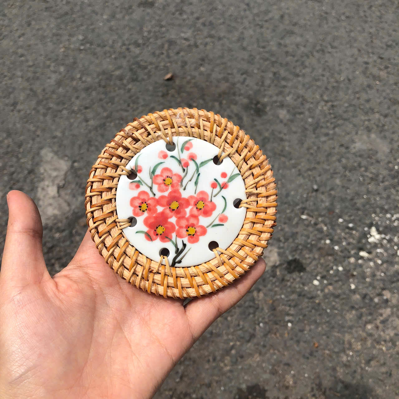 Lót mây sứ 9cm làm quà tặng decor xinh xắn (nhiều mẫu) - Ceramic Coaster