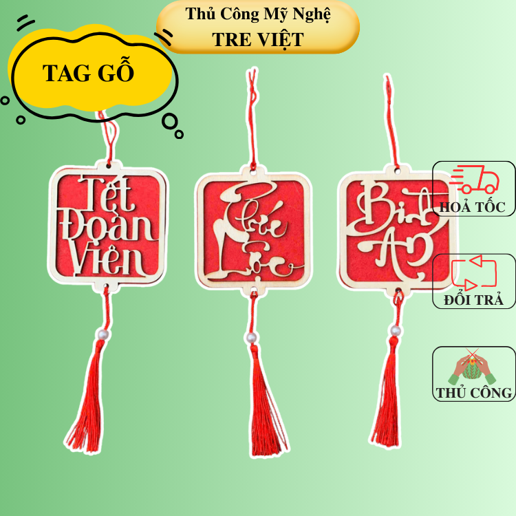 TAG GỖ treo trang trí hộp quà - THẺ TREO trang trí Tết, treo mai đào
