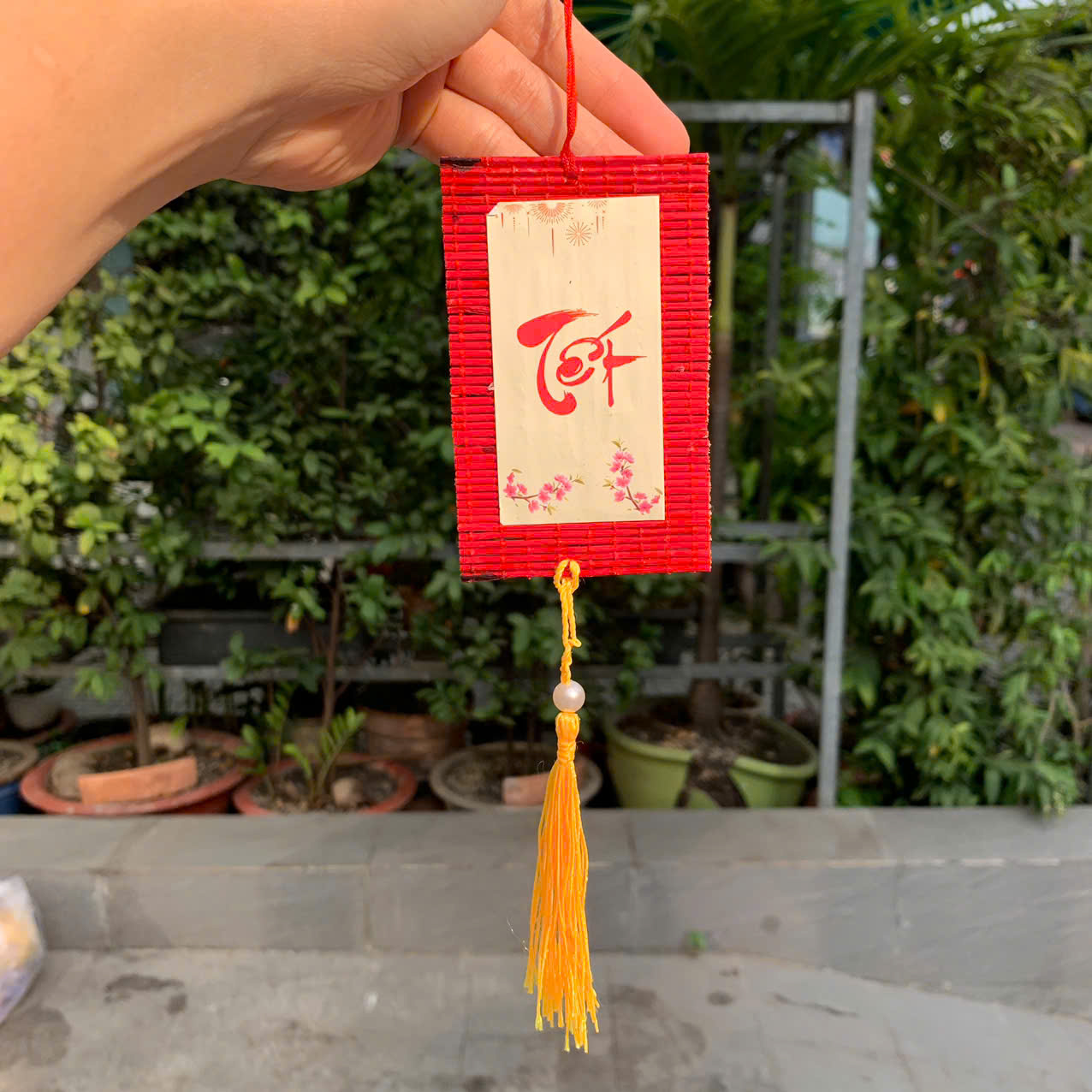 THẺ TREO Treo Trang Trí Tết - Tag mành tre treo mai đào