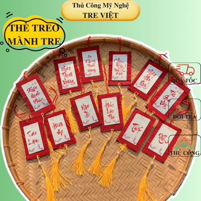 THẺ TREO Treo Trang Trí Tết - Tag mành tre treo mai đào