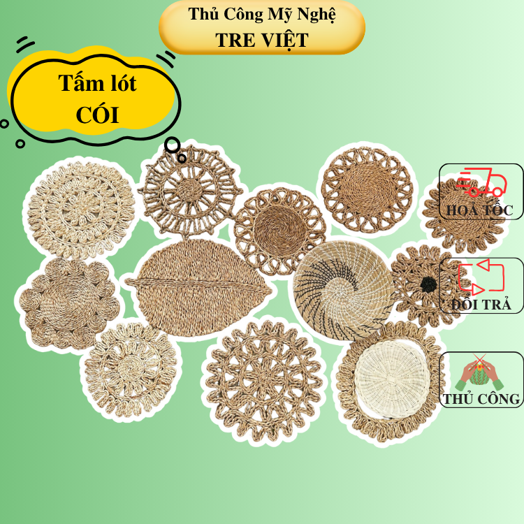Thảm cói - Tấm lót hoạ tiết - Trải bàn, decor, trang trí tường