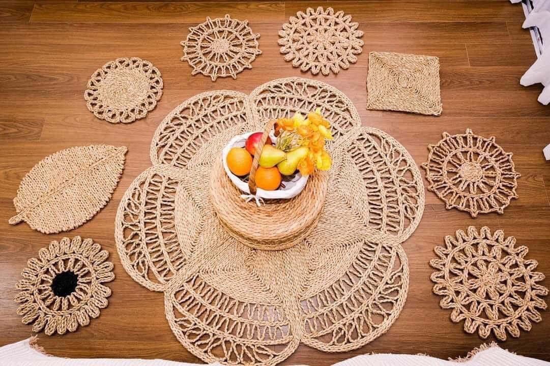 Thảm cói - Tấm lót hoạ tiết - Trải bàn, decor, trang trí tường