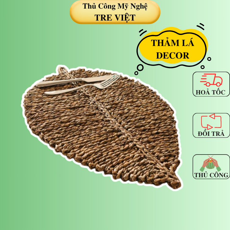 Thảm Cói Trải Sàn Hình Lá Trang Trí Decor Nhà Cửa Chụp Ảnh Cực Xinh