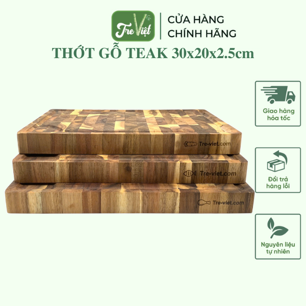 Thớt gỗ Teak 30x20x2.5cm - Thớt gỗ Tếch hình chữ nhật