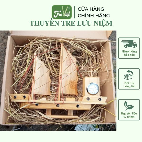 Thuyền Tre Lưu Niệm - Quà Tặng Cao Cấp có thể khắc câu chúc/ logo