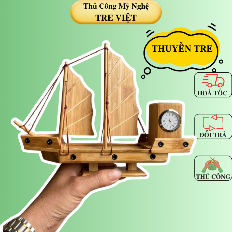 Thuyền Tre Lưu Niệm - Quà Tặng Cao Cấp có thể khắc câu chúc/ logo