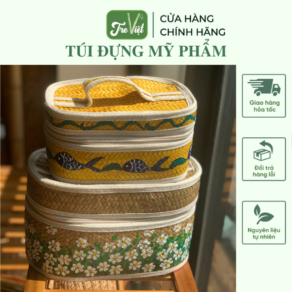 Túi đựng mỹ phẩm thời trang - Giỏ xách đựng đồ trang điểm bằng cỏ bàng
