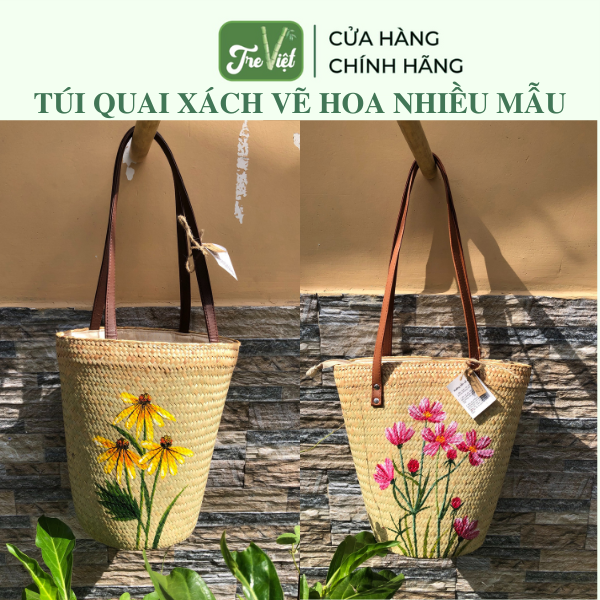 Túi Xách Cỏ Bàng Đeo Vai Vẽ Hoa Nhiều mẫu