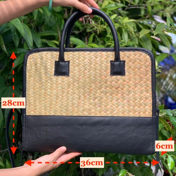 Túi Đựng Laptop Cỏ Bàng Quai Da, Viền Da