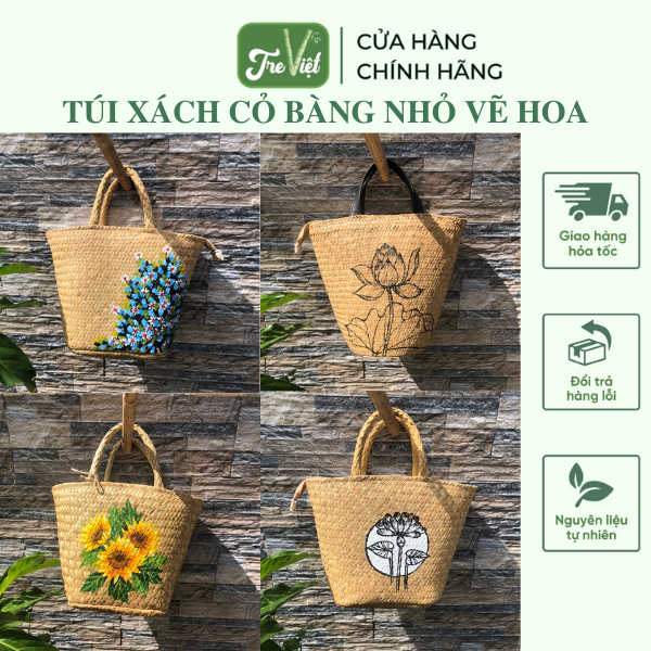 Túi xách cỏ bàng đeo tay nhiều loại có lót vải và khoá kéo