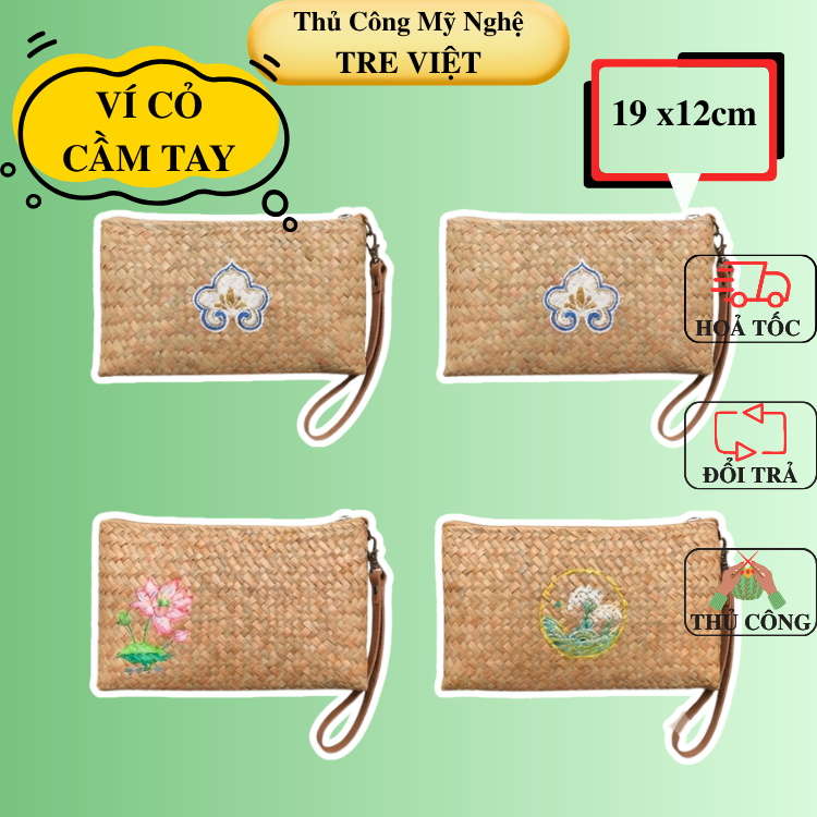 Ví Cầm Tay - Ví Cỏ Bàng Hoạ Tiết Hoa văn