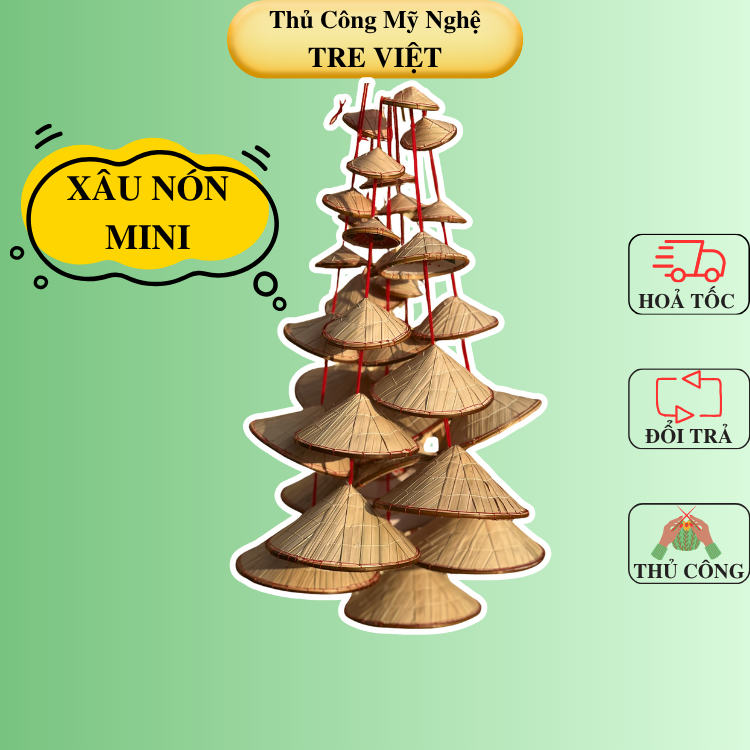 Xâu nón lá mini trang trí phong cách đồng quê - Xâu 5 nón lá mini