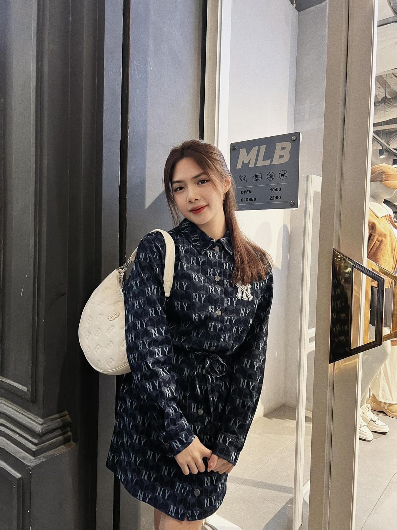 Váy Nữ Dáng Dài - Đầm Sơ Mi Chính Hãng MLB Monogram Denim Women - 3FDDM0734-50NYD
