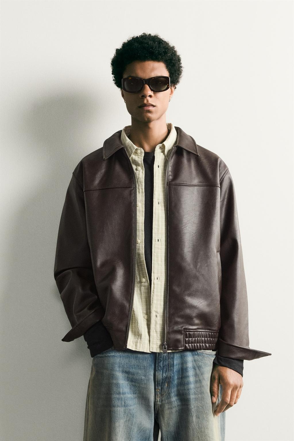 Áo Khoác Chính Hãng - Zara Relaxed Fit Leather Effect Zip-Up Jacket 
