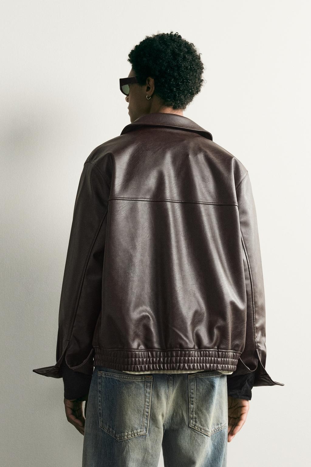 Áo Khoác Chính Hãng - Zara Relaxed Fit Leather Effect Zip-Up Jacket 