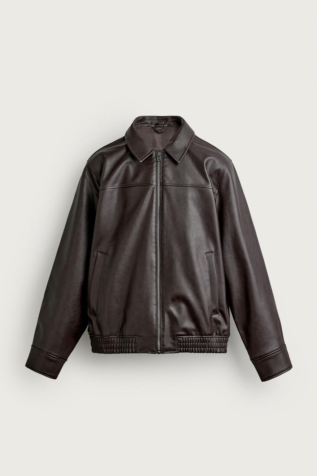 Áo Khoác Chính Hãng - Zara Relaxed Fit Leather Effect Zip-Up Jacket 