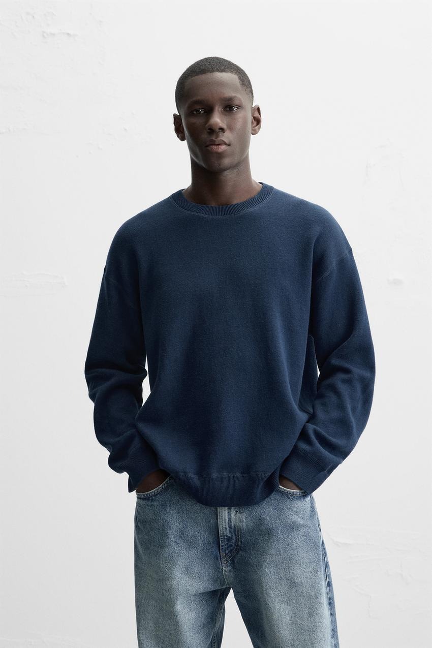 Áo Sweater Chính Hãng - Zara Len Textured Cotton Navy - SZR-500